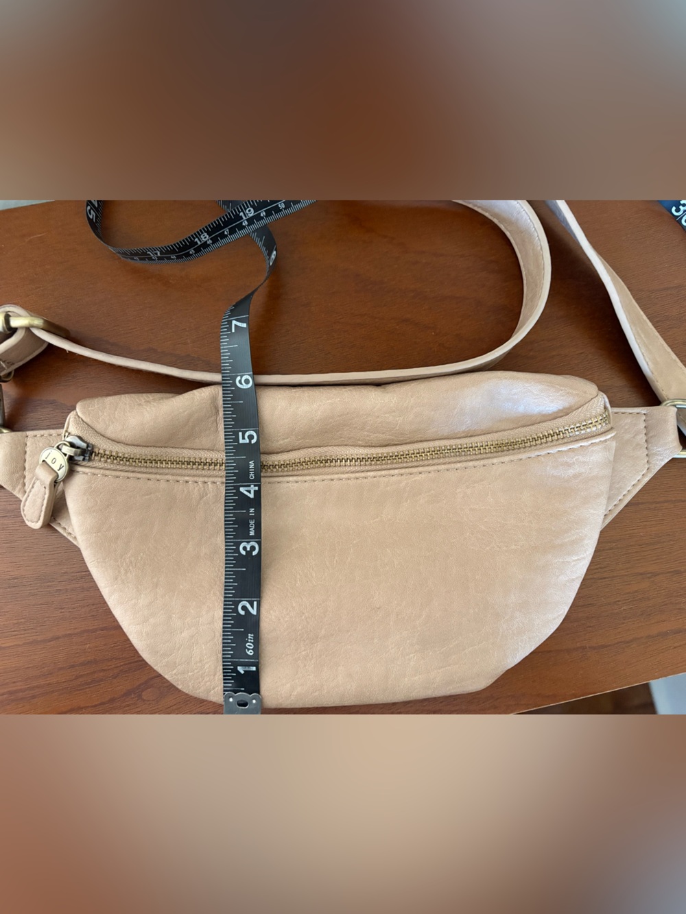 Neutral Beige Leather Crossbody Belt Bag - Picture 2 of 6